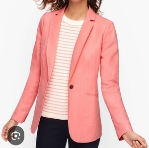 Talbots Linen Blazer Pink Size 14W Career Office Classic